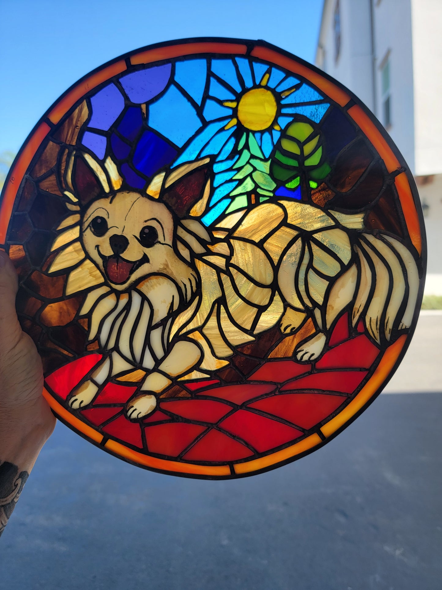 Special Order handcrafted circular stained glass suncatcher